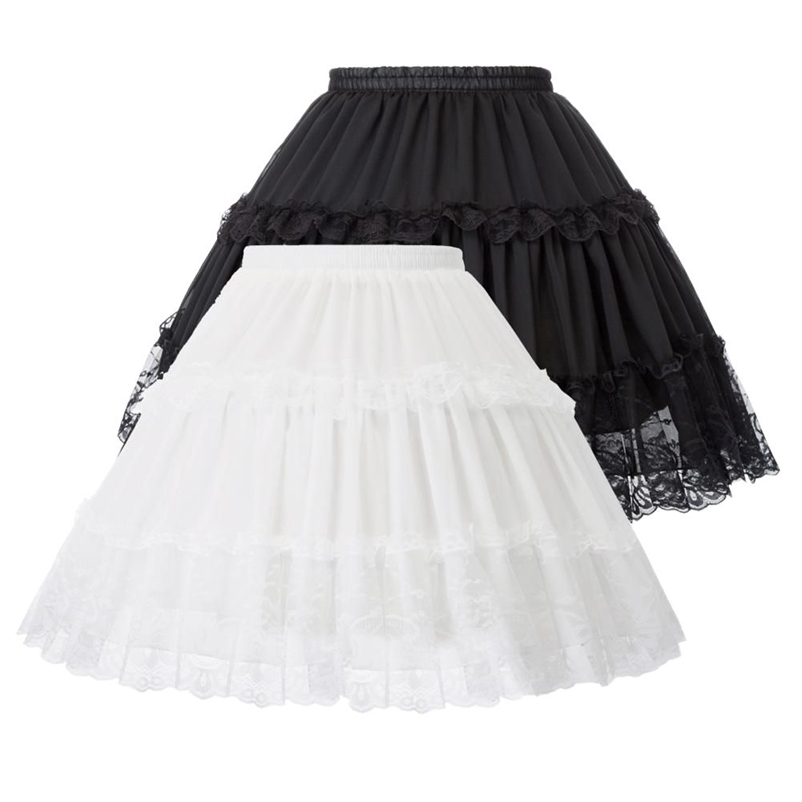 Women's Lolita Skirts Crinoline Petticoat Evening Party Underskirt Vintage Elastic Waist 2-Loop Ruffles Swing Gothic Skirt 210412Z