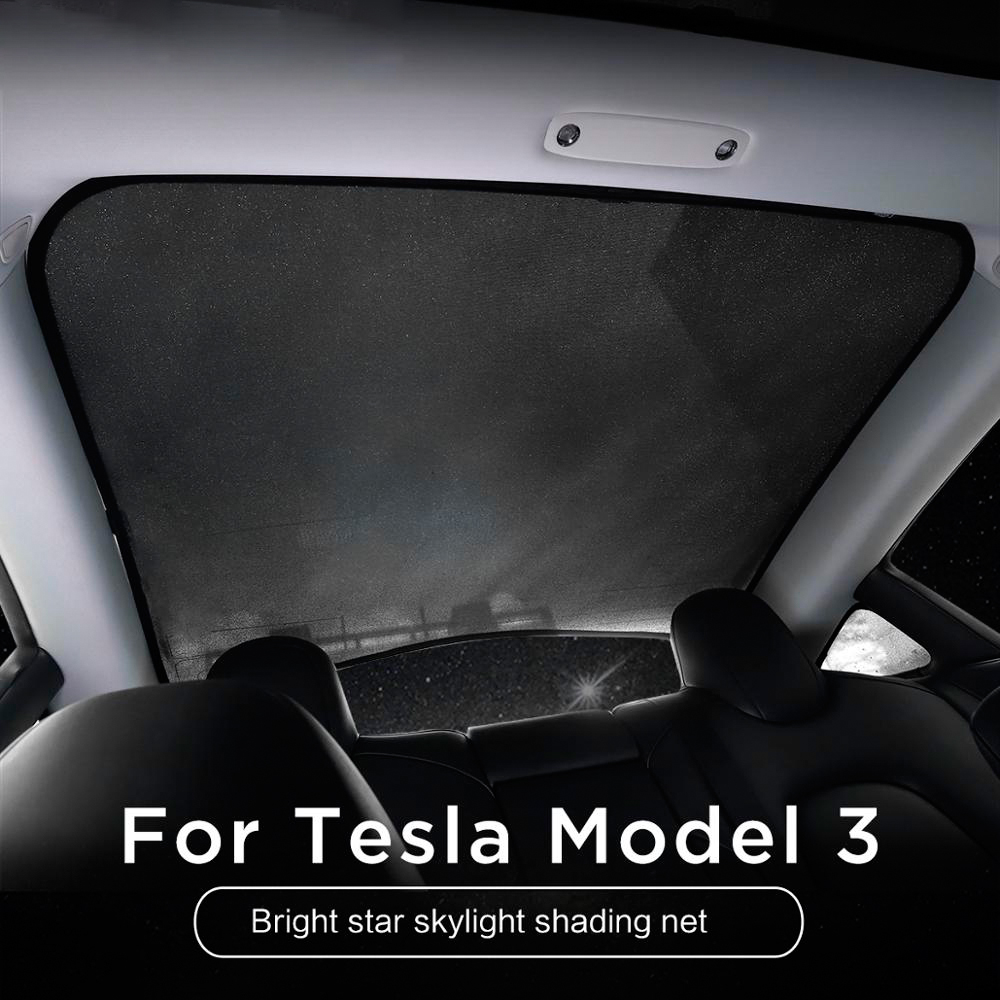 Starry Sky Style Sunshade for Tesla Model 3 Glitter Glass Roof Sun Shade Car Skylight Blind Shading Net Functional Accessories Front Rear Sunshades