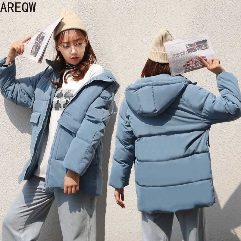 Autumn Winter Cotton Parkas Oversized Coats and Jackets Womens Outerwear Hooded Puffer Jacket Beige Blue Black 211008