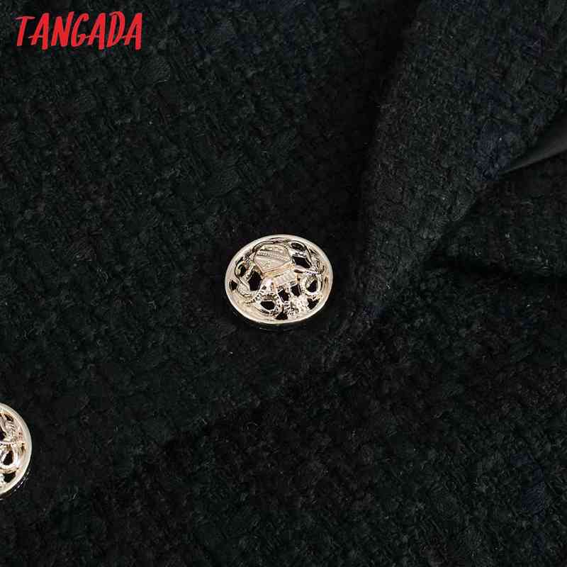 Women Fashion Black Tweed Vest Buttons Sleeveless Female Waistcoat Chic Tops 4M06 210416