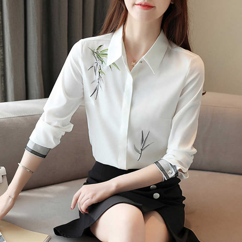 Korean Women Shirts Blouse White Embroidery Print Woman Long Sleeve Office Lady Chiffon 210604
Korean Women Shirts Blouse White Embroidery Print Woman Long Sleeve Office Lady Chiffon 210604