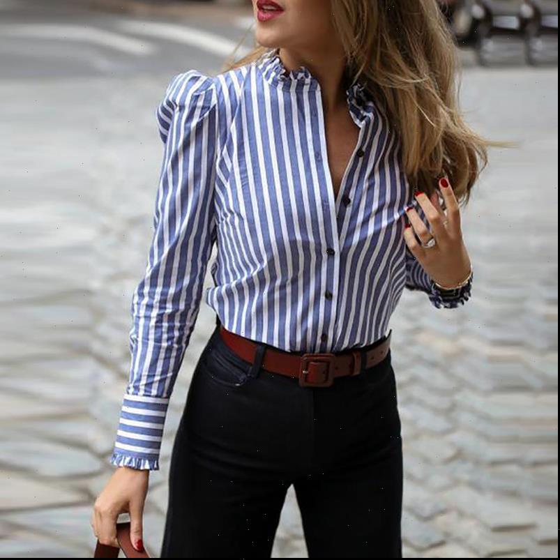 stripe long sleeve ray puff women shirts workwear ruffle hem casual elegant small top, White
stripe long sleeve ray puff women shirts workwear ruffle hem casual elegant small top, White