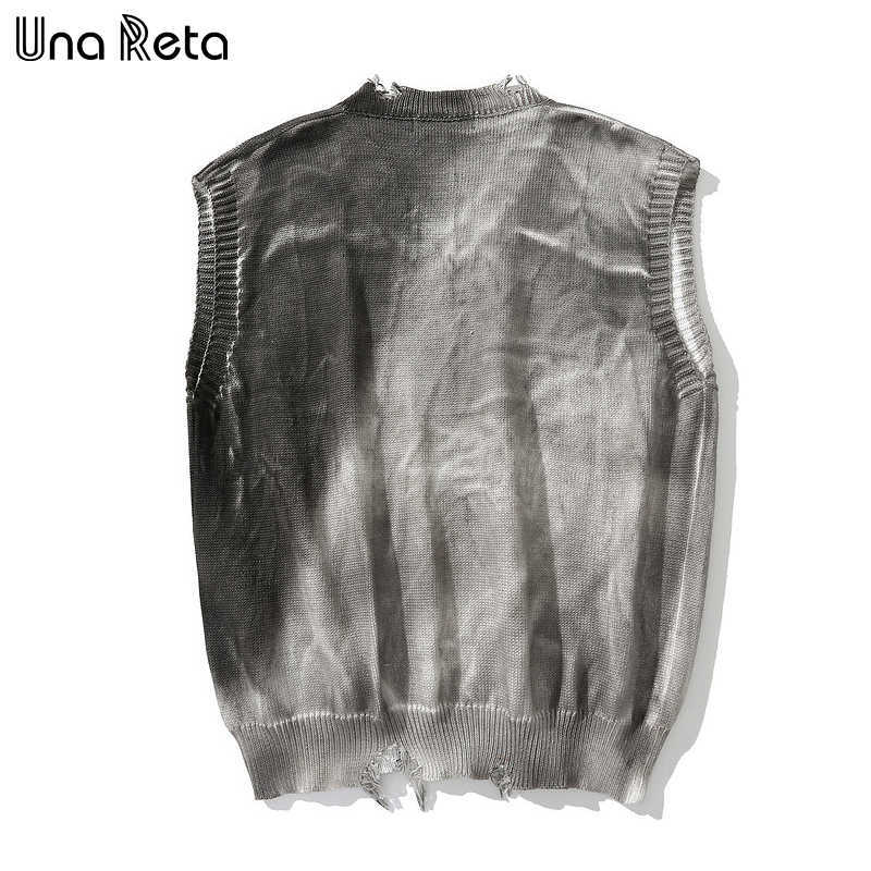 Una Reta Tie Dye Sweater Vest Men Streetwear Men's Vests V Neck Pullover Men Sleeveless Sweater Hole Men's Sweater 210809