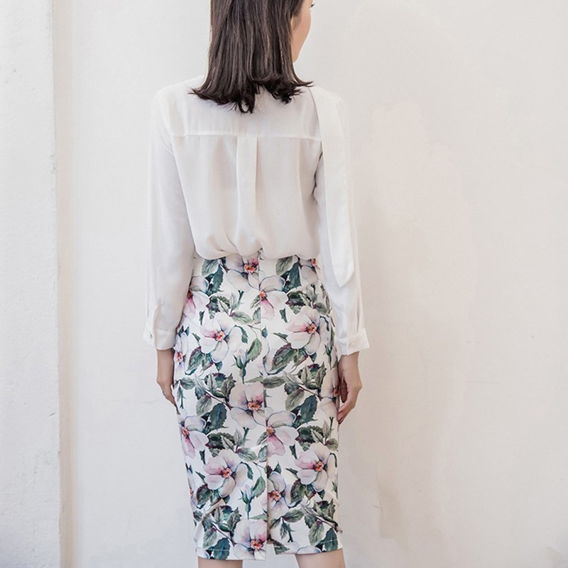 Summer Pencil Skirt Women High Waist Floral Print s Vintage Elegant Office Lady Bodycon Midi Mujer 210428