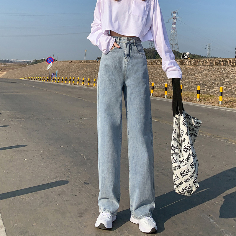 Vintage Streetwear Wide Leg Jeans for Women Bottom Baggy Denim Pants High Waist Full Length Clothing Trousers 13485 210417