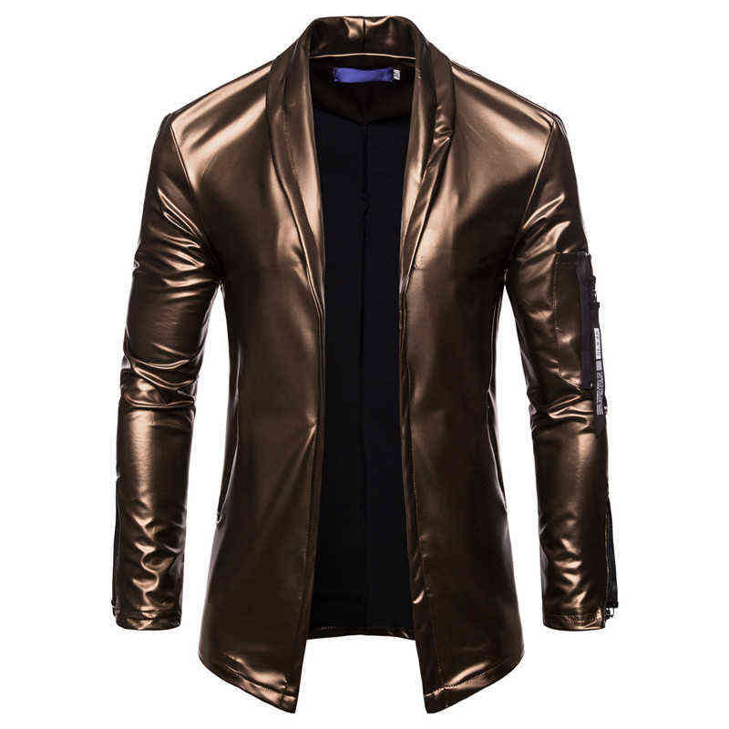 Fashion Mens Leather Jacket Long Sleeve PU Faux Leather Jacket Solid Color Turn Down Collar Cardigan Jacket Men M-XXXL 211111