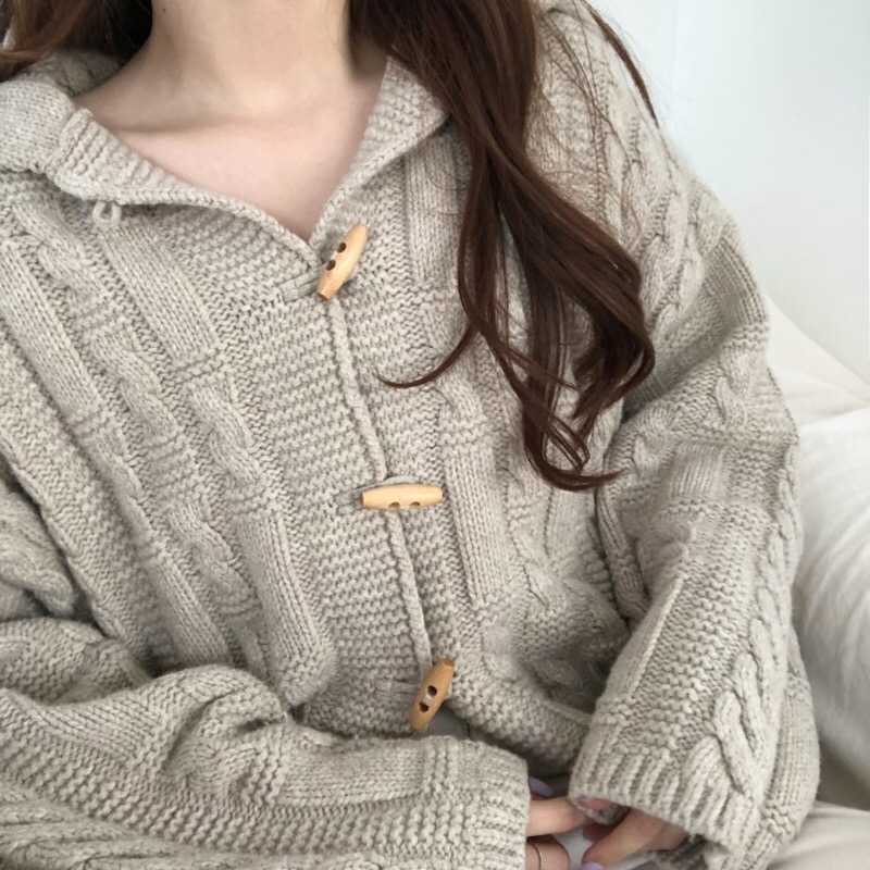 Yitimoky Women Cardigan Ribbed Sweaters Sailor Collar Vintage Knitted Top Autumn Winter Clothes Casual Korean Outwears 210914