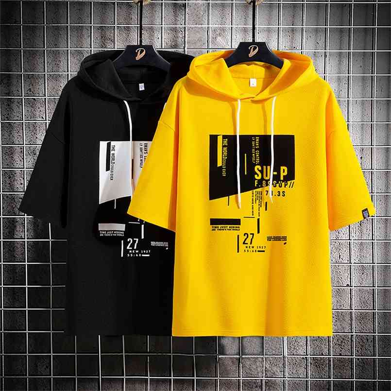 T-shirt Men Summer Short Sleeves Tops&Tees T-Shirts Brand With Hooded Tshirt Printed Tops Male 210707, Gold
T-shirt Men Summer Short Sleeves Tops&Tees T-Shirts Brand With Hooded Tshirt Printed Tops Male 210707, Gold