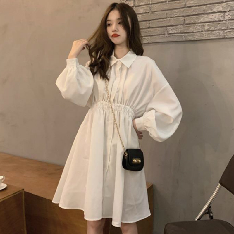 Woman Dress Long Sleeve Preppy Style Solid Sweet undefined Dresses Simple Elegant Pleated Japanese Students Womens Streetwear 210409