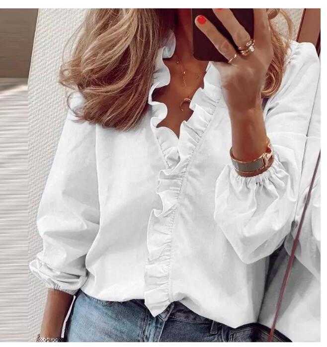 Blouse Shirts Office Lady Spring Summer Print Long Sleeve Ruffle Women Blouses Sexy V-neck pullover Tops 210721, Style1
Blouse Shirts Office Lady Spring Summer Print Long Sleeve Ruffle Women Blouses Sexy V-neck pullover Tops 210721, Style1