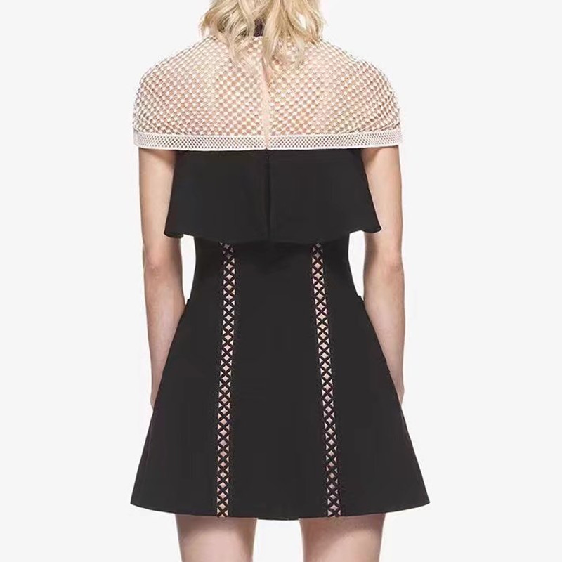 HM Arrive Women's Summer Dress Black Patchwork Lace Hollow Out Dresses Vestidos S/M/L 210520