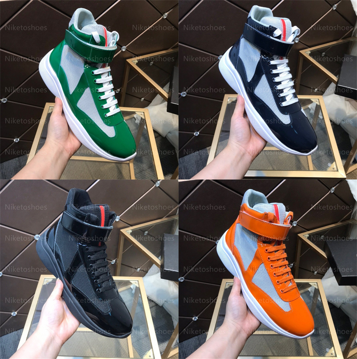 America's Cup high-top sneakers Designer Shoes iconic sneaker bike fabric patent leather light rubber sole platform shoe, 01
America's Cup high-top sneakers Designer Shoes iconic sneaker bike fabric patent leather light rubber sole platform shoe, 01