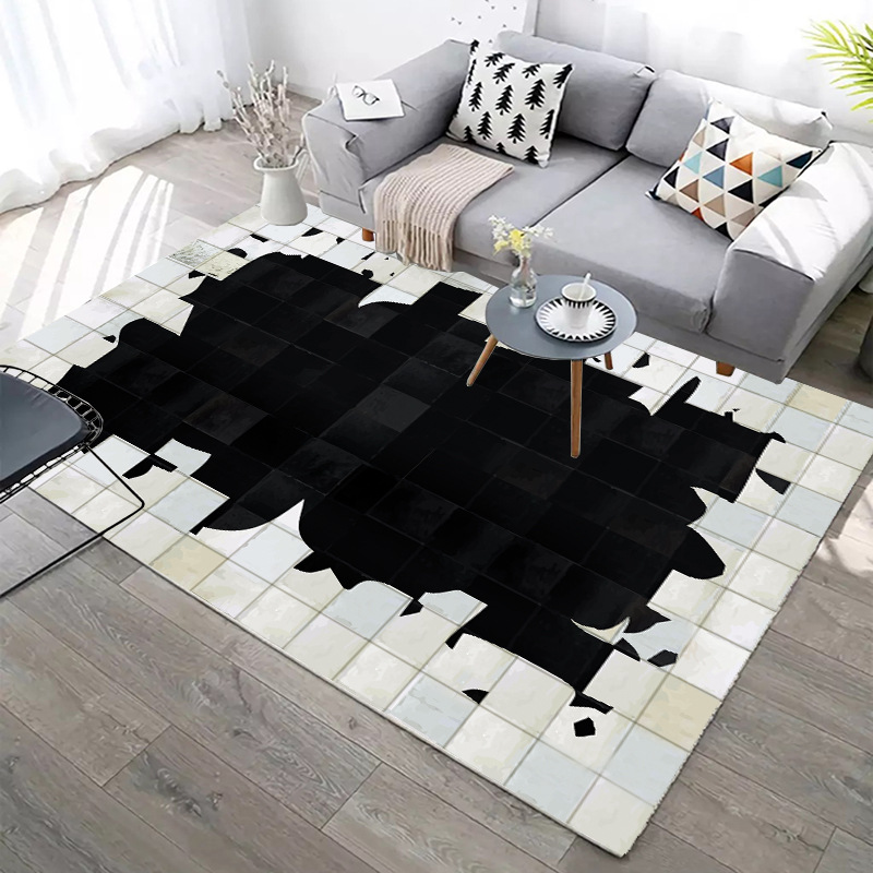 

Black/White Imitation Cowhide 3D Printed carpets Modern Nordic Home Decor Floor Rug Child Bedroom Play Area Rugs Kids Room Mats 1914 V2