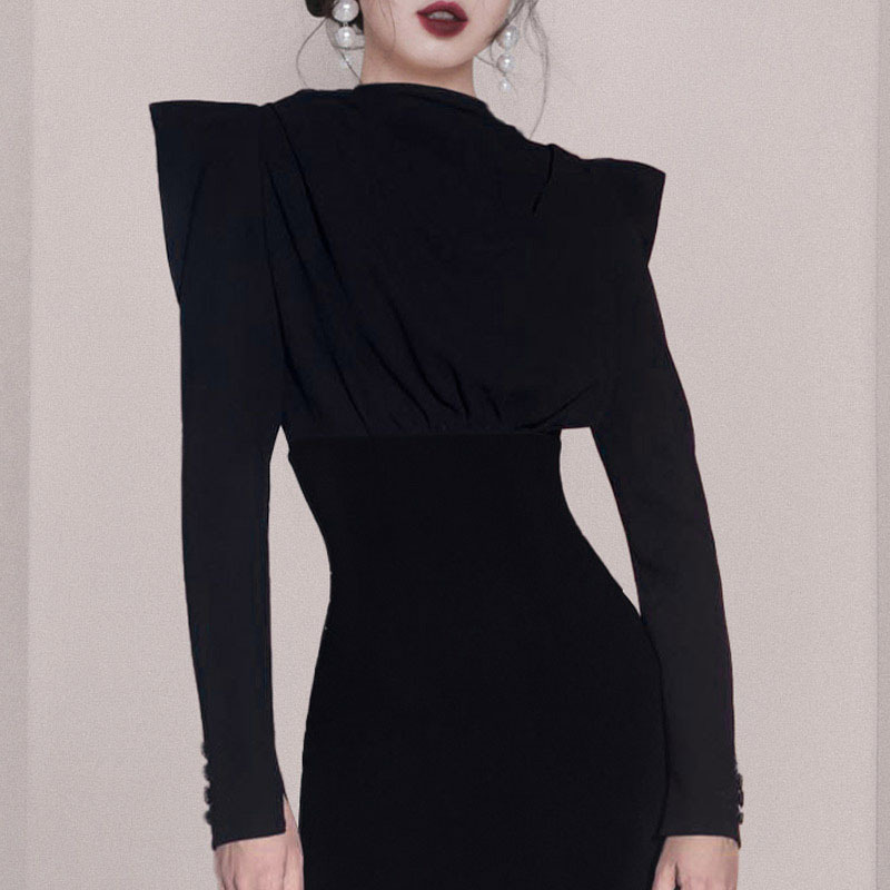 Autumn And Winter Temperament Black Dresses Vintage Elegant Style Women's Long Sleeves High-End Vestido Da Festa 210520