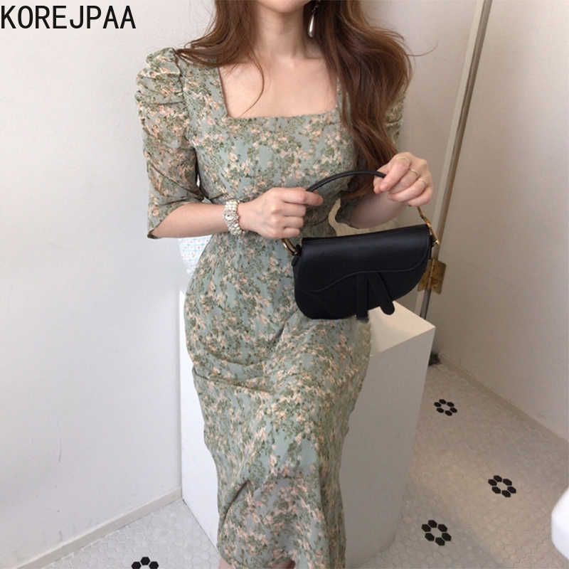 Korejpaa Women Dress Summer Korean Chic Ladies Gentle Temperament Square Neck Tie Slimming Folds Puff Sleeve Floral Vestido 210526, Green
Korejpaa Women Dress Summer Korean Chic Ladies Gentle Temperament Square Neck Tie Slimming Folds Puff Sleeve Floral Vestido 210526, Green