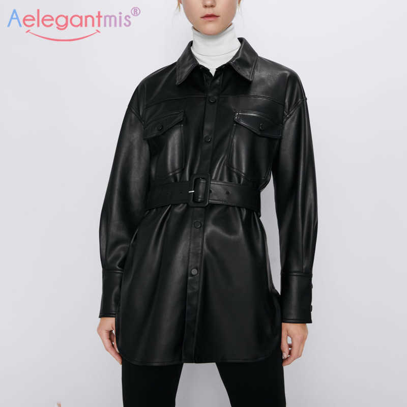Aelegantmis Fashion Long Pu Leather Jacket Women Autumn Slim Faux Jackets With Sashes Female Streetwear Casual Outerwear 210607, Black
Aelegantmis Fashion Long Pu Leather Jacket Women Autumn Slim Faux Jackets With Sashes Female Streetwear Casual Outerwear 210607, Black