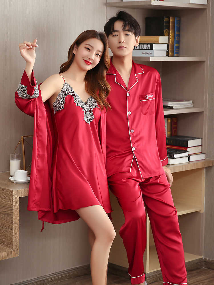 Couple Men Chest Pocket Pajamas Set Shirts Long Pants Sleepwear Pijama Pyjamas Suit Women Sleep 2PCS Set Loungewear Home Clothes 211019