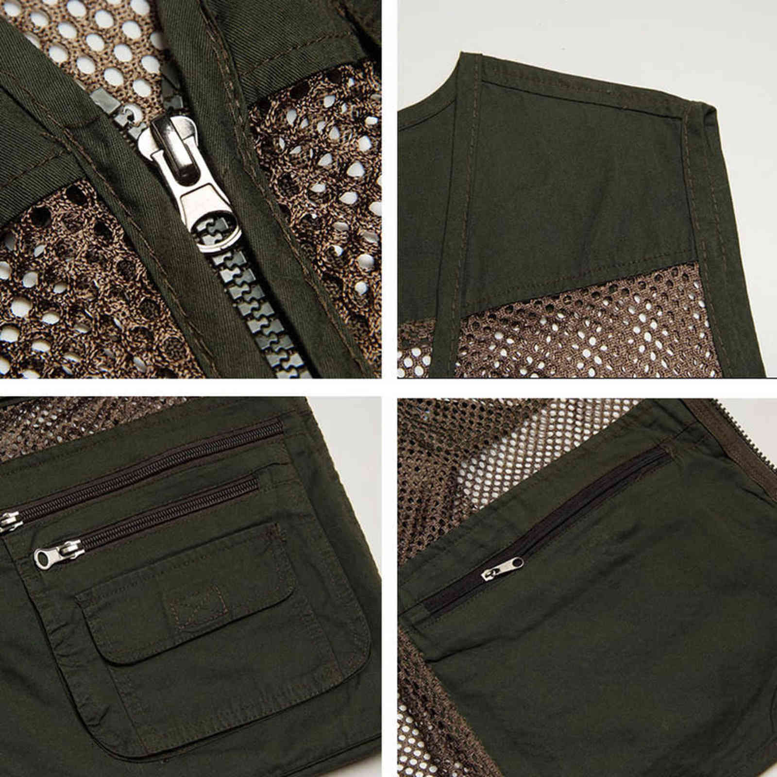 Large Size Mesh Quick-Drying Vests Male with Many Pockets Mens Breathable Multi-pocket Fishing Vest Work Sleeveless Jacket 211111