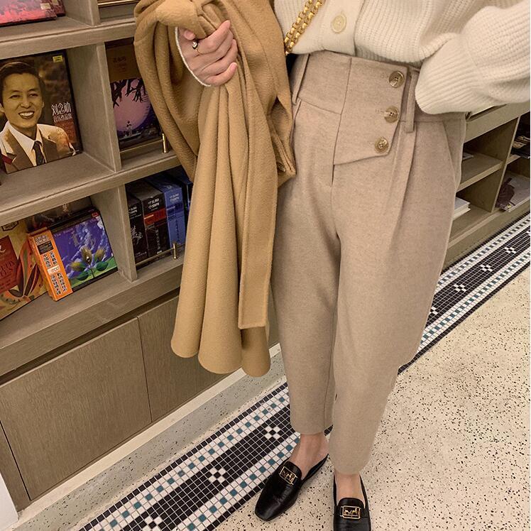 Women High Waist Cotton Straight Suit Pants Autumn Winter Ankle Length Three Buttom Pant Female LongTrousers Mujer Pantalon 210514