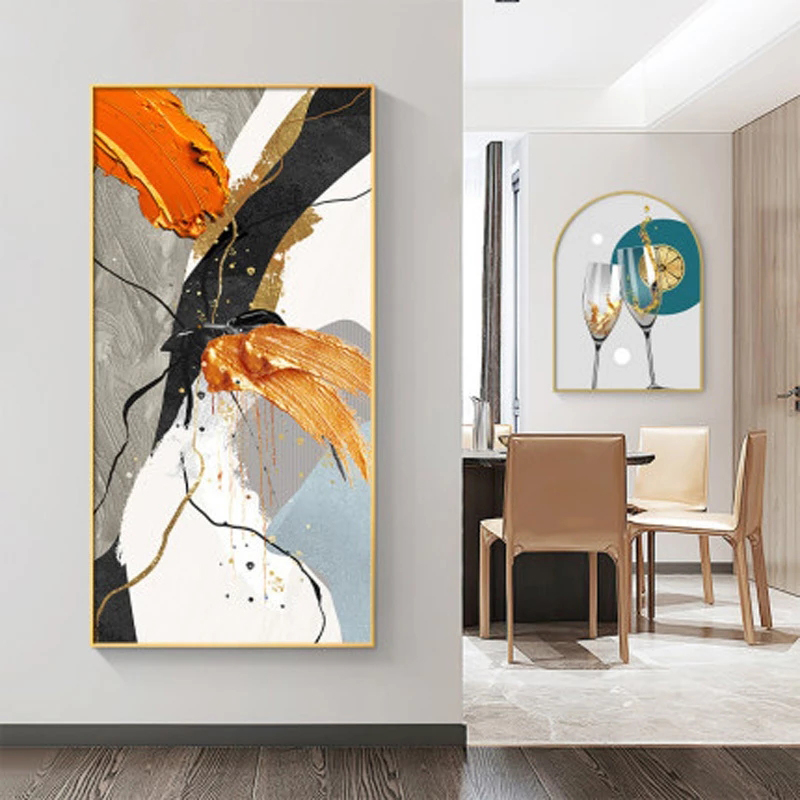 Print Oil Paintings Colorful Abstract Flowing Color Golden Canvas Painting Posters and Print Modern Decor Wall Art Pictures