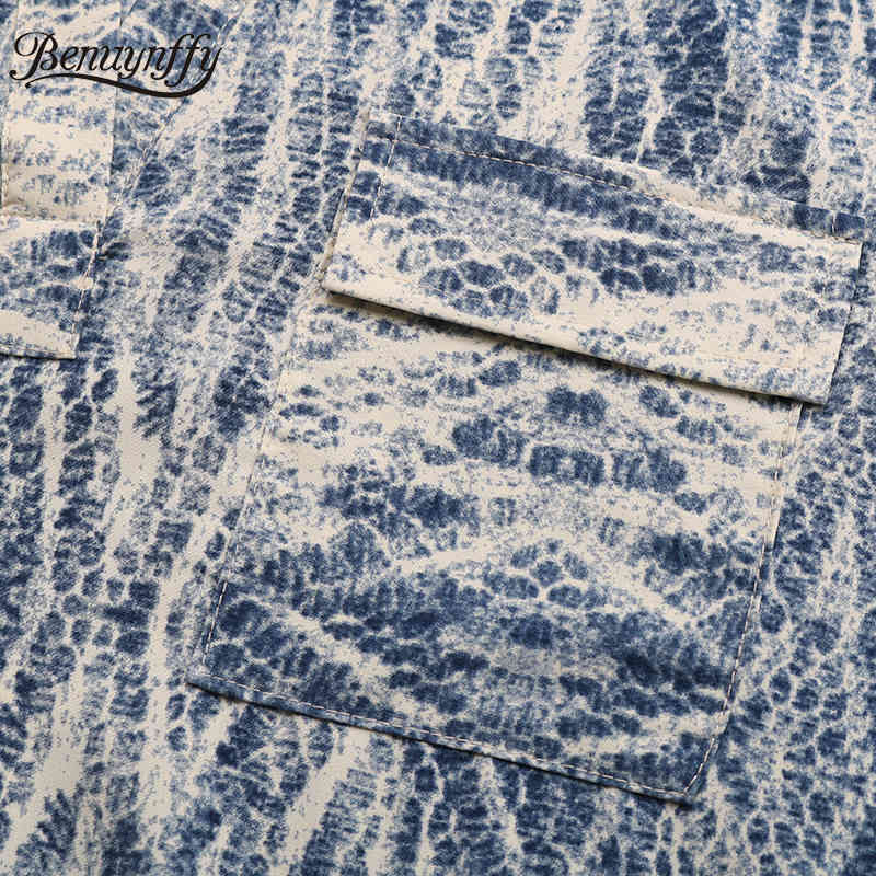 Notched Neck Tie Dye Summer Tops for Women Arrival Pocket Short Sleeve OL Female Casual Loose Top Blouse 210510