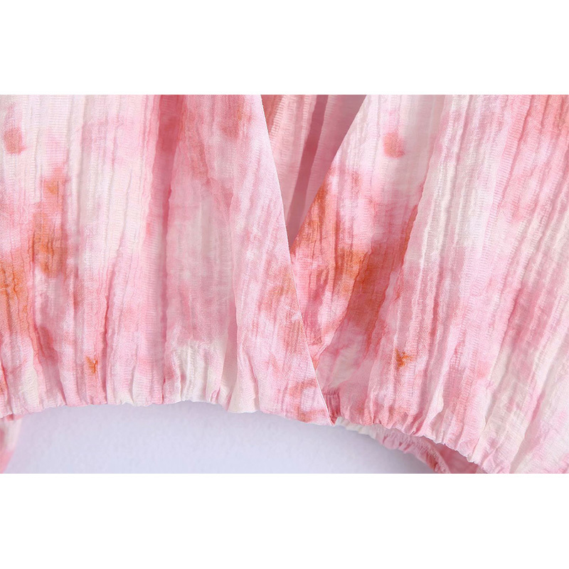 Summer Women 2 Pieces Set Tie Dye Long Sleeve Cropped Shirt And Shorts Suit Chic Lady Fashion Casual 210517