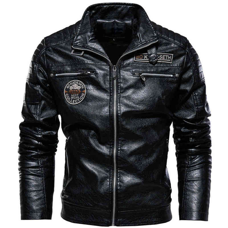Leather Jacket Men Winter Fleece Motorcycle PU Leather Jacket Mens Stand Collar Casual Windbreaker Ropa De Hombre Slim Coat 7XL 220125