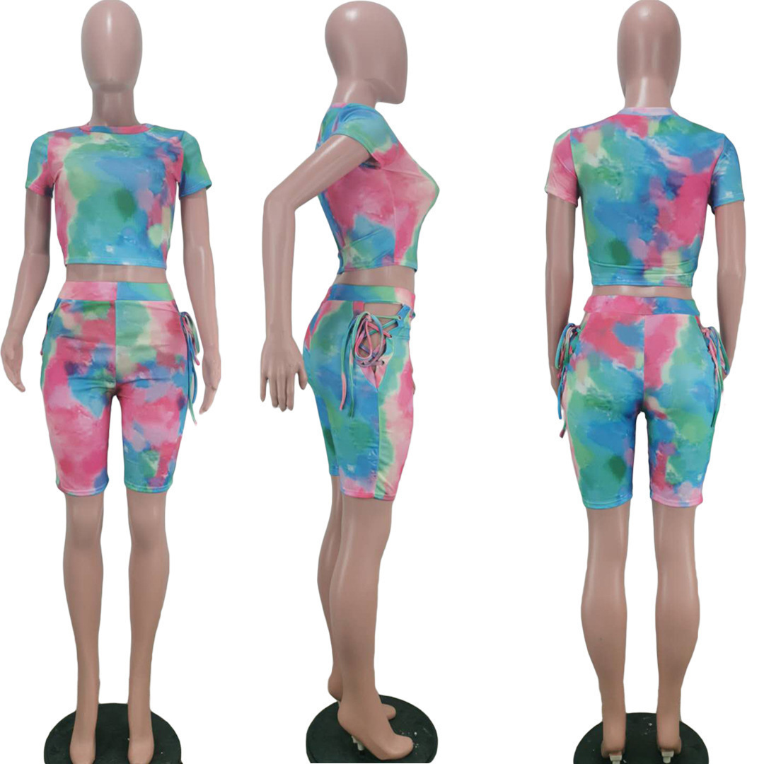 Women Designers Clothes 2023 Plus Size 2XL summer tracksuits two piece shorts set sportswear fashion tie dye hollow out Ladies casual Jogging suit