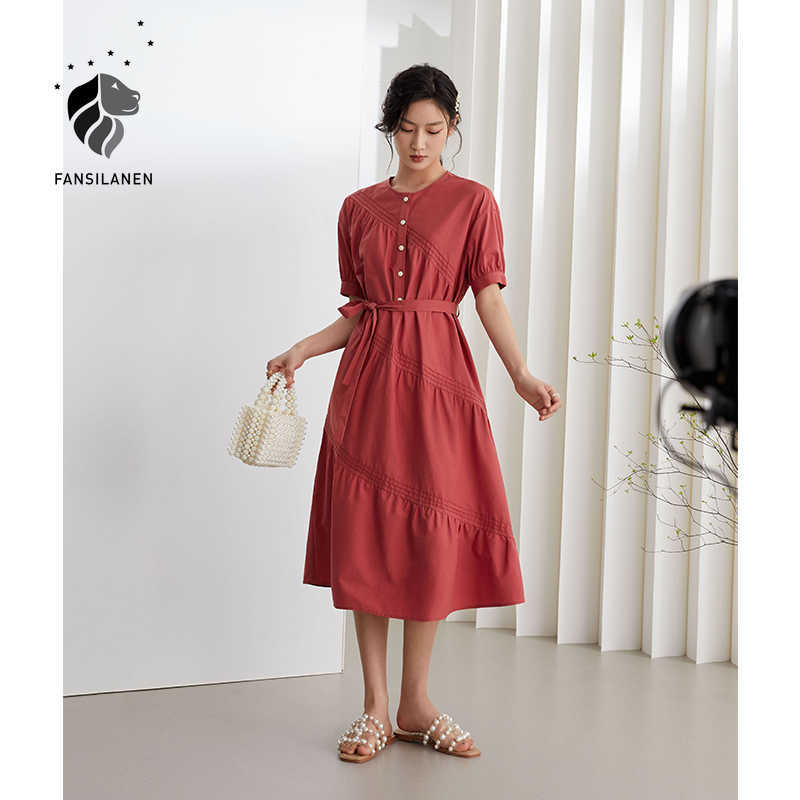 FANSILANEN Office Lady French Retro Red Long Dress Women Summer Round Neck A-line Clothes 210607
FANSILANEN Office Lady French Retro Red Long Dress Women Summer Round Neck A-line Clothes 210607