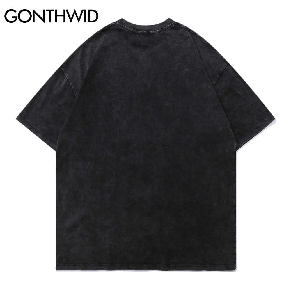 GONTHWID Tshirts Hip Hop Distressed Middle Finger Ghost Streetwear Tees Shirts Harajuku Hipster Casual Cotton Short Sleeve Tops 210707