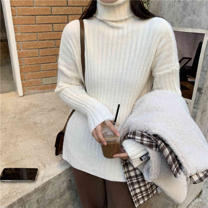 OL Elegant Solid Turtleneck Basic Knitted Sweater Female Bottoming Tops Autumn Winter Warm Pullovers Women Sweaters 210421