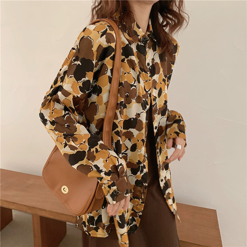 Spring Vintage Print Shirt Women Blouses OL Work Wear Tops Loose Black Blouse Shirts Female Casual Blusas Mujer 210421