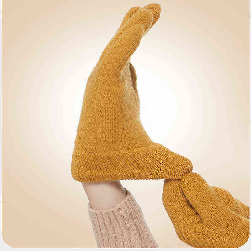 Fashion Cashmere Women Men Winter Cashmere Cold Protection Double-layer Thickening Warm Touch Screen Knitted Woolen Gloves 220112