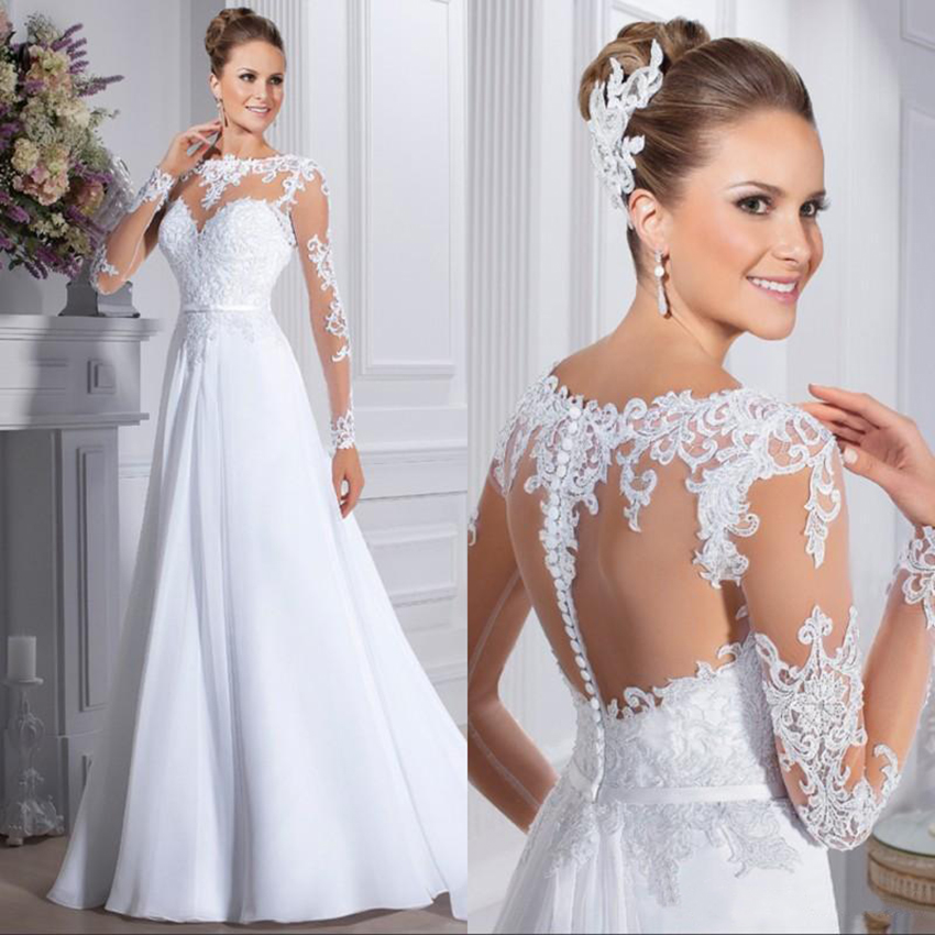 Elegant A-line Lace Wedding Dress with Long Sleeves for Plus Size Brides 2021