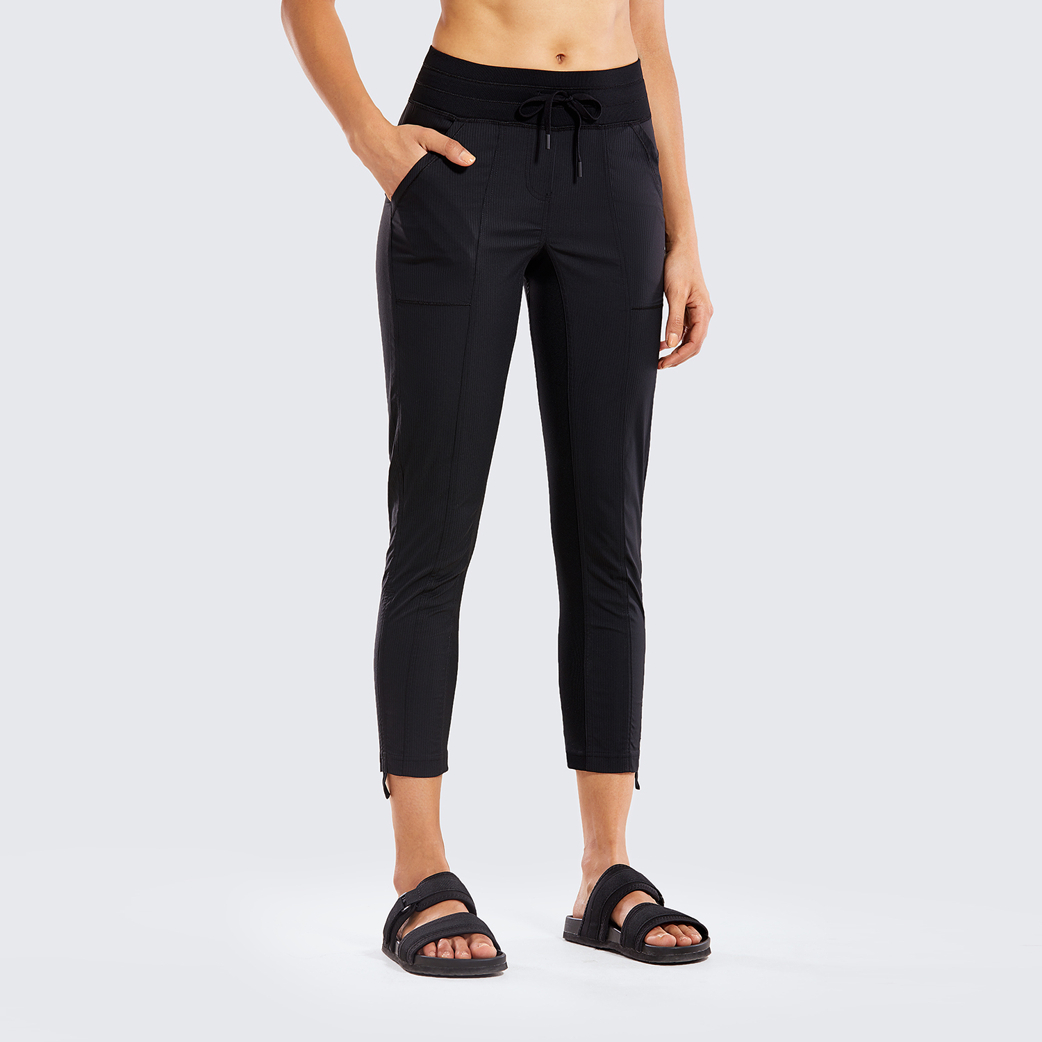 Striped Pants SYROKAN Women's Go to Studio Joggers Tapered Leg Sweatpants with Pockets -27Inches