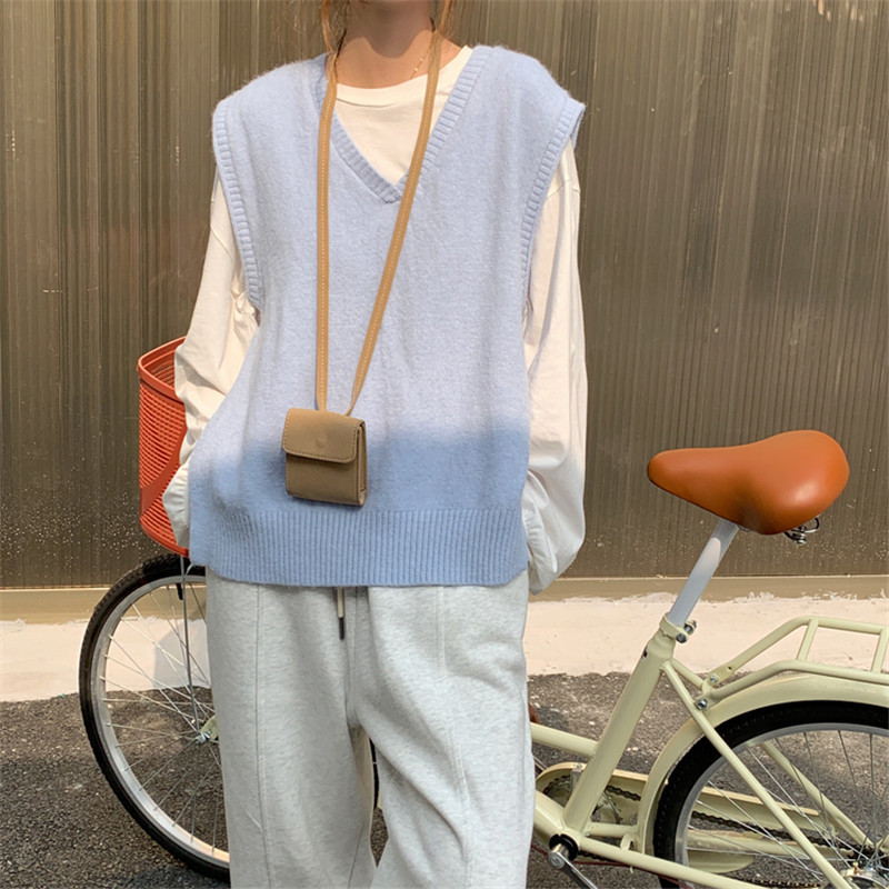 Spring Autumn Sleeveless OL Outwear Vest Sweater Women Tops Minimalist Elegant V-neck Loose Knitted Sweaters 210421