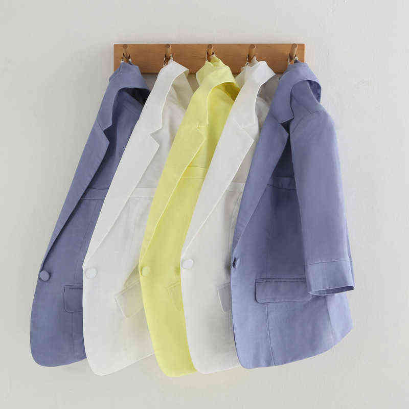 Women's suit jacket summer style fashion white seven-point sleeve office ladies casual short paragraph cotton blazer 211122