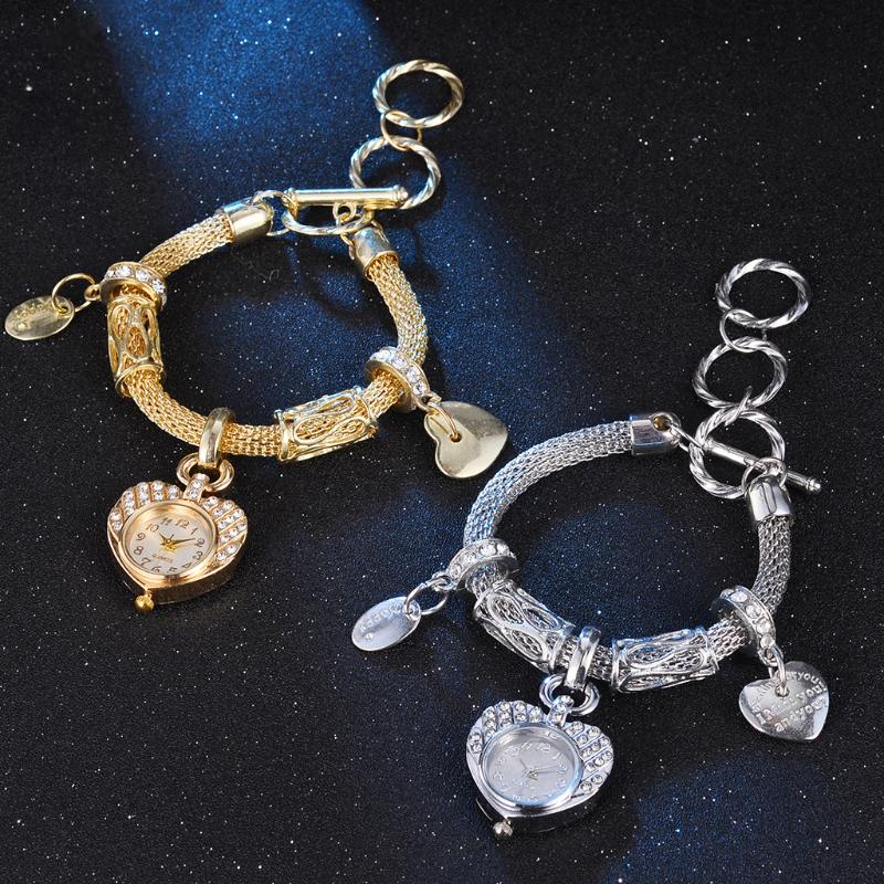 Charm Bracelets Gold Silver Fashion Women Bracelet Watches Ladies Girls Women's Wristwatch Love Heart Round Quartz Watch, Golden;silver
Charm Bracelets Gold Silver Fashion Women Bracelet Watches Ladies Girls Women's Wristwatch Love Heart Round Quartz Watch, Golden;silver