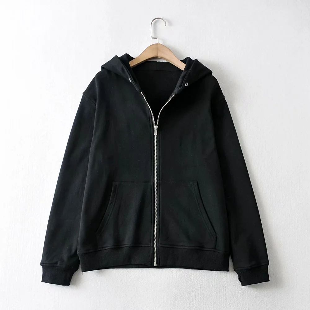 zipper hooded Hoodies Women Sweatshirt Long Sleeve pocket thick Loose Cardigan coat Casual plus size 210521