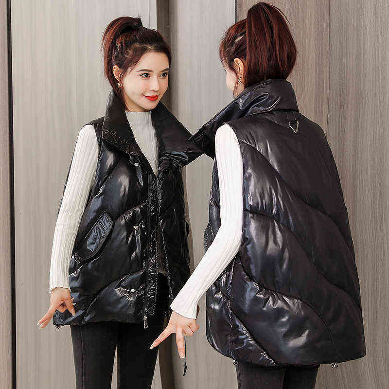 ISENMAL Student Autumn Winter Women Loose Vest Stand Collar Girls Jacket Cotton Padded Lady Windproof Warm Waistcoat 211130wtt