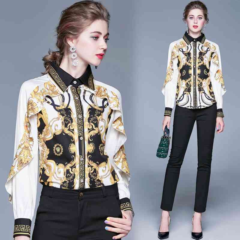 Luxury Baroque Print Vintage Shirts Women Runway Long Sleeve Lapel Neck Ladies Button Shirt Blouses Elegant Office Designer Shirts Tops, Customize
Luxury Baroque Print Vintage Shirts Women Runway Long Sleeve Lapel Neck Ladies Button Shirt Blouses Elegant Office Designer Shirts Tops, Customize