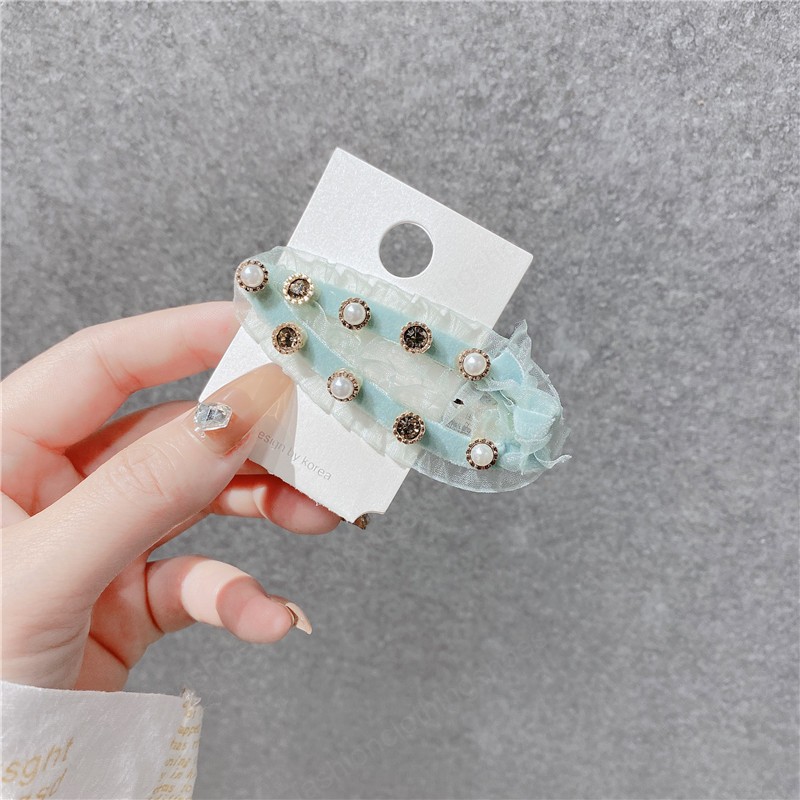 Girls Hair Accessories Hairclips Bb Clip Kids Barrettes Clips Childrens Lace Diamond Pearl Fabric Hairpins