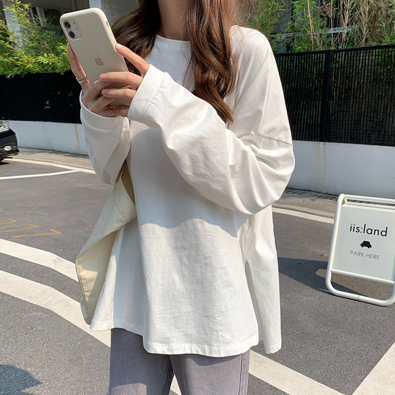 Long Sleeve White Tees Shirts Women Spring Autumn Cotton T-Shirt Solid Loose T-shirty Damskie Casual Tshirts 12936 210508