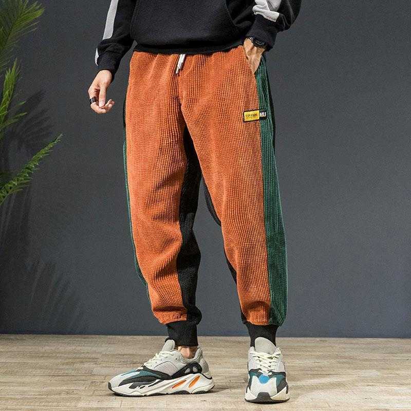 Spring Corduroy Pants Loose Spring /Autumn Cargo Pants Color Blocking Patchwork Hip Hop Sports Trousers Male Streetwear Joggers Y0927