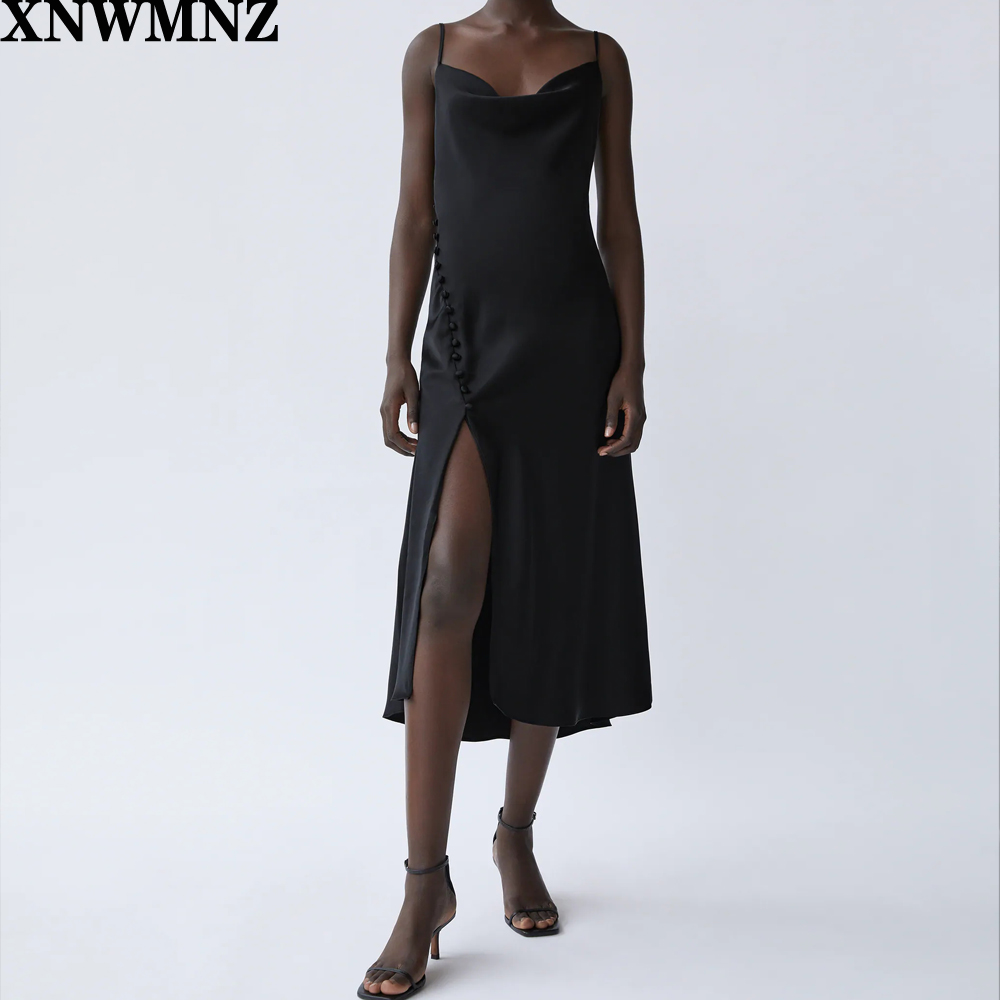 XNWMNZ za Woman Dress V Neck Vintage Backless Spaghetti Strap Midi Dress Elegant Side Split Vestido De Mujer Famous Party Dress, Black
XNWMNZ za Woman Dress V Neck Vintage Backless Spaghetti Strap Midi Dress Elegant Side Split Vestido De Mujer Famous Party Dress, Black