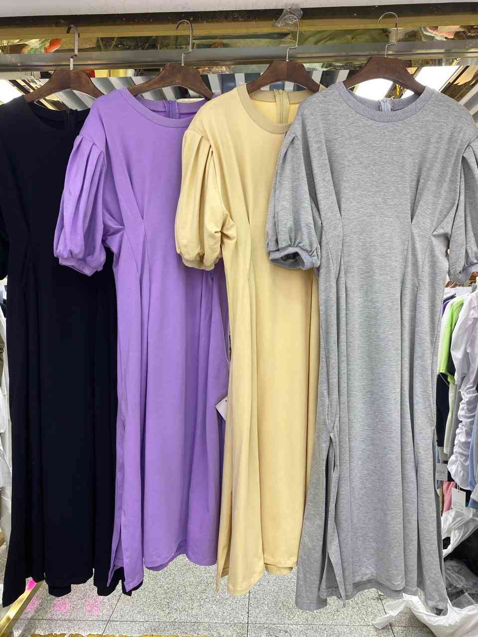 Fashion Summer Casual Sports Sweashirt Dress Women Chic Ruched Puff Sleeve High Waist Solid Sexy Split Long Dresses 210519