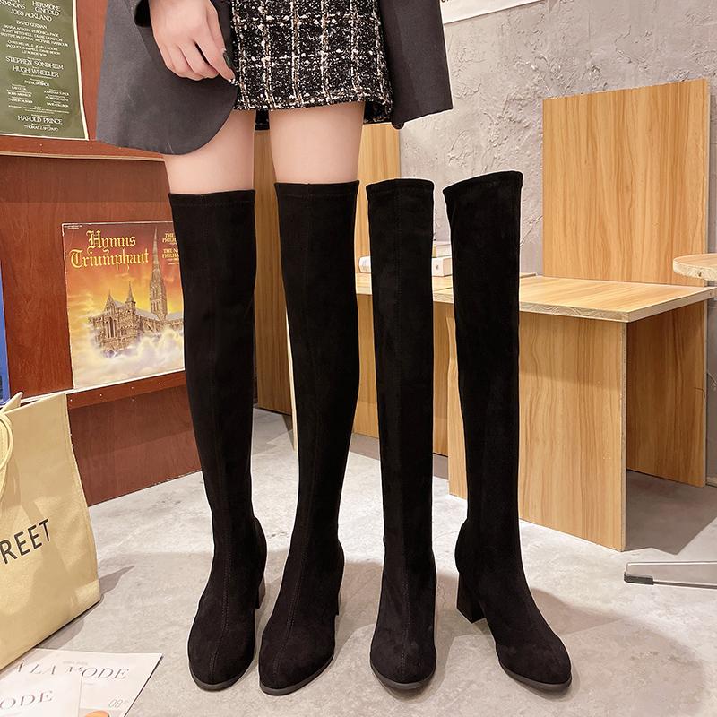 Boots Women's Socks Motorcycle 2022 Autumn Fashtion Platform Over The Knee High Heel Square Acsual 35-43