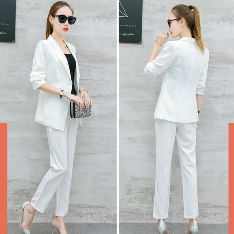 Women's Office Lady Two Pieces Sets Casual Work Blazer High Waist Pants Suits Female Notched Collar Jacket for women 210428