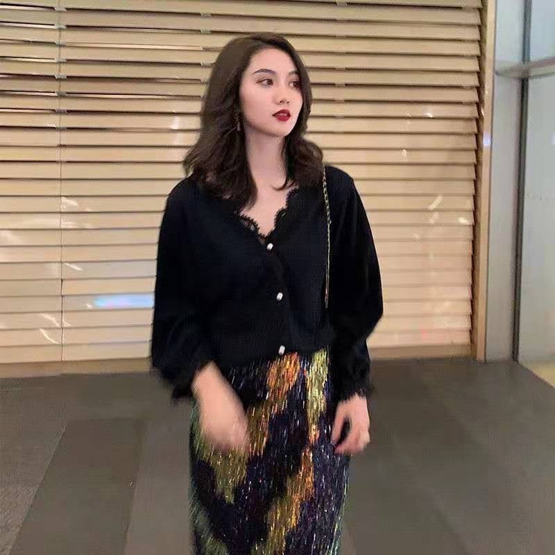 Arrival Spring/autumn Women Casual Long Sleeve V-neck Blouse Sweet Cute Single Breasted Lace Patchwork Shirts B183 210512