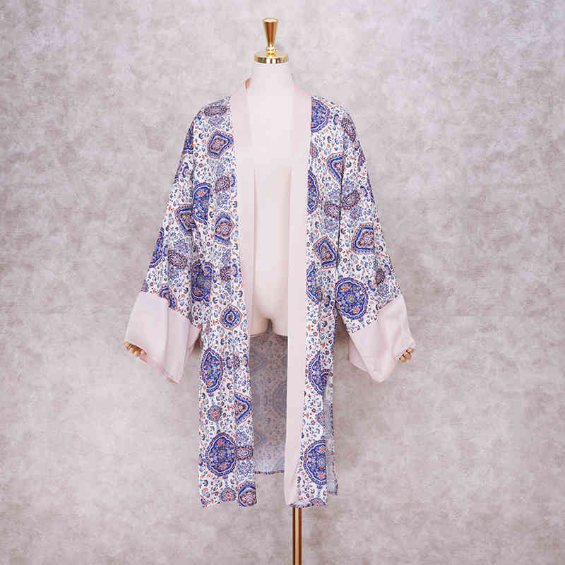Boho Print Robes Bathing Suit Cover-ups Plus Size Beach Wear Self Belted Kimono Dress Women Summer Swimsuit Cover Up A817 210420
